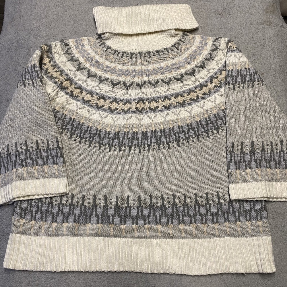 Lands End Sweater Womens XL Fair Isle Roll Turtle Neck Wool Alpaca Blend
